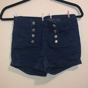 Navy blue high waisted shorts with buttons